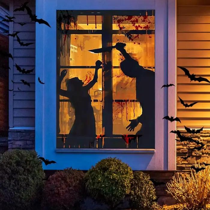 Décorations de Couverture de Fenêtre d'Halloween, Bannière de Porte Effrayante en Tissu