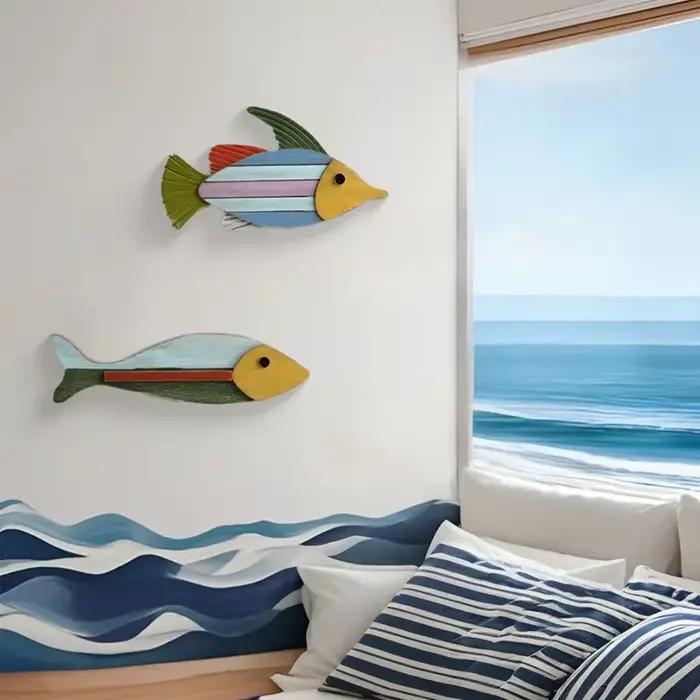 Ornements muraux suspendus en bois de poisson coloré de Style méditerranéen