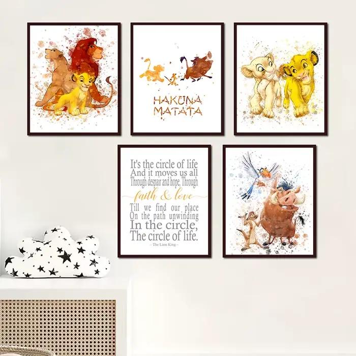 Affiche du Roi Lion, peinture artistique de dessin animé à l'aquarelle