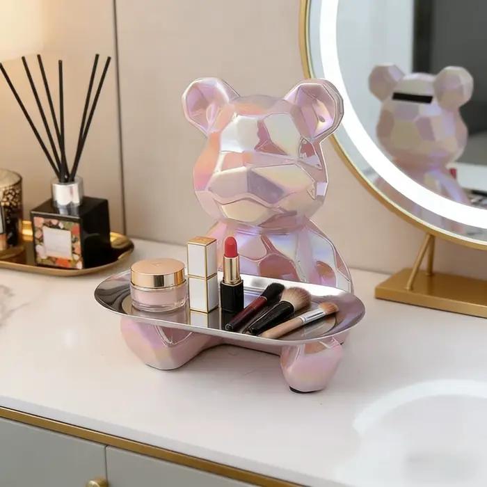 Statue d'ours géométrique avec plateau de rangement