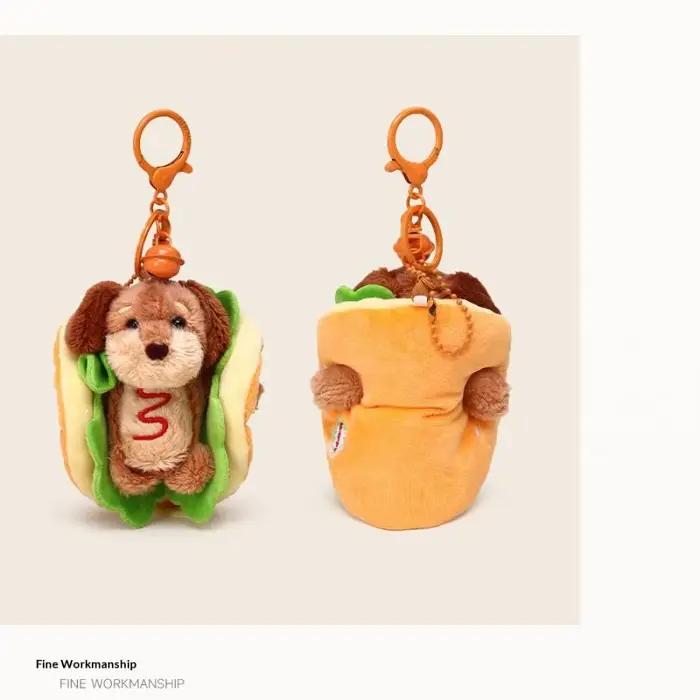 Porte-clés Teckel Mignon Chien Hamburger Peluche Breloque de Sac Double Fonction Accessoire Adorable Cadeau pour Femme