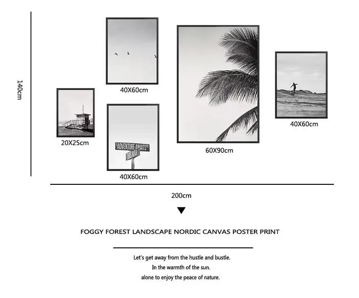 Affiches d'art murales avec palmier noir et blanc
