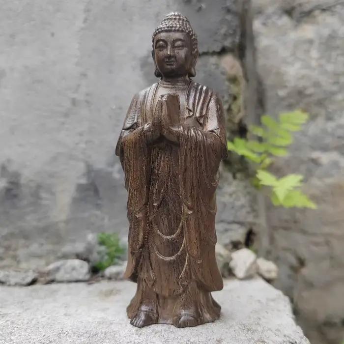 Statue de Bouddha en bois sculptée à la main de 3