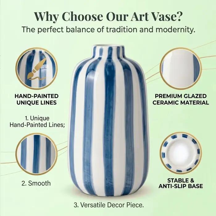 1 vase à fleurs en céramique émaillée rayée