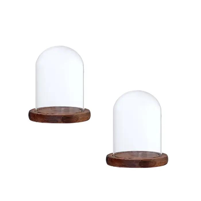 Présentoir en Verre Transparent avec Base en Bois pour Décoration