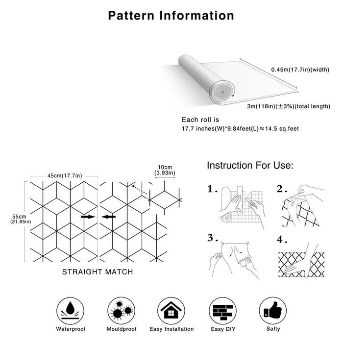 HaoHome-Papier Peint Auto-Adhésif Géométrique Noir et Blanc