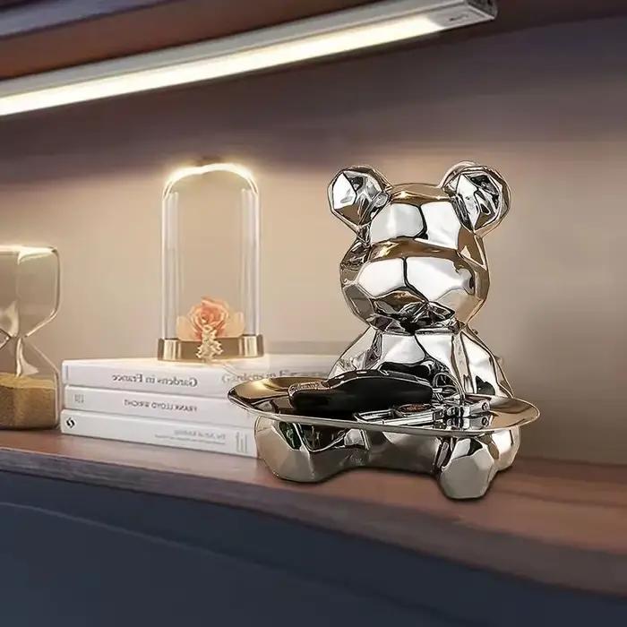 Statue d'ours géométrique avec plateau de rangement