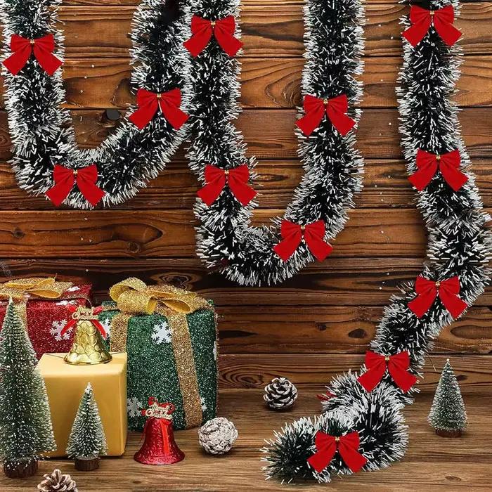 Guirlande de ruban de décoration d'arbre de noël vert de 4 M