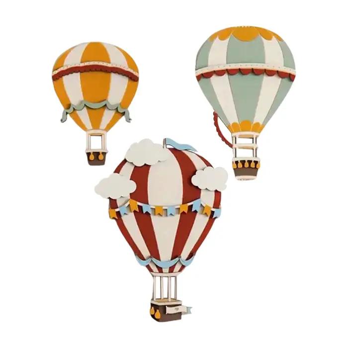 Lot de 3 décorations murales pour chambre d'enfant en forme de montgolfière : Pièces en bois découpées