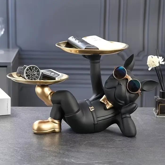 Plateau en résine bouledogue noir pour animaux de compagnie décoratif et pratique à offrir pour la maison occasions spéciales