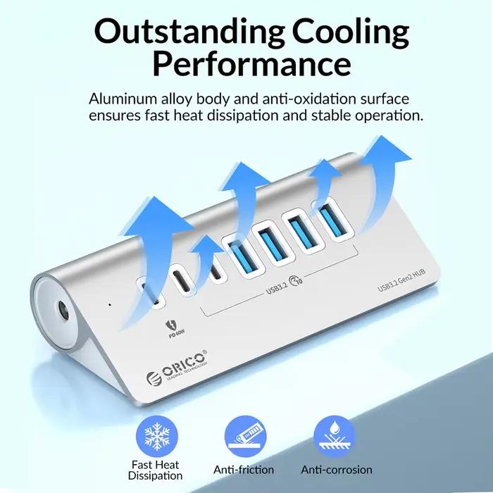 ORICO 10Gbps USB 3.2 Station d'accueil Hub Type C séparateur PD60W adaptateur de charge Multi 4/7 Ports commutateur pour PC accessoires d'ordinateur portable