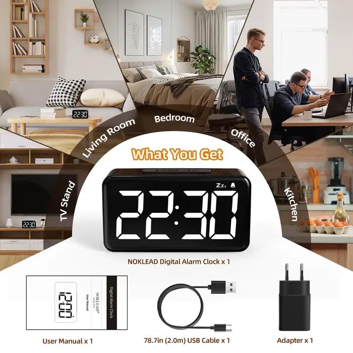 Horloge numérique LED moderne réveil en bois Snooze affichage temps électronique bureau