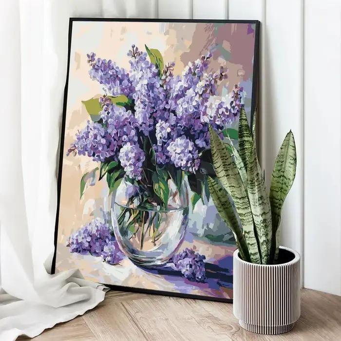 Peinture par numéros pour adultes : Vase en verre avec lilas – Kit de coloriage DIY