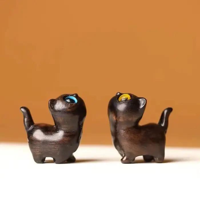 Figurine de chaton en bois mignonne et charmante