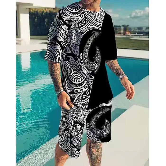 Costume d'été pour hommes, ensemble 2 pièces, chemises et Shorts à manches courtes, pantalons, vêtements décontractés, Jogging, survêtement hawaïen