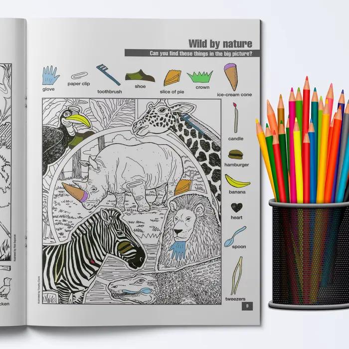Livre d'activités de recherche d'objets cachés pour enfants – Amusants puzzles à trouver et à colorier pour améliorer la concentration et les compétences d'observation