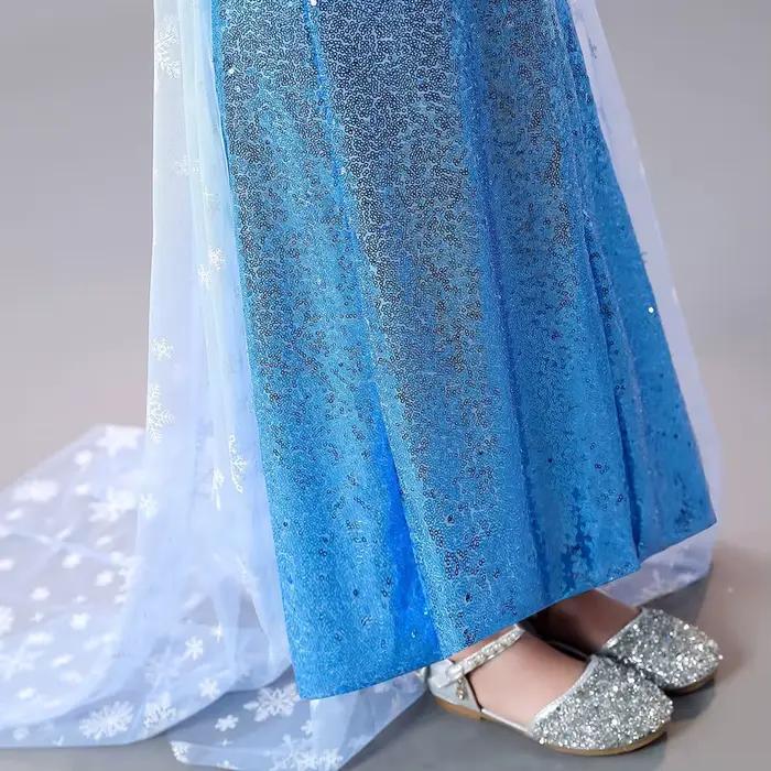 Robe Elsa pour filles, costume de princesse reine des neiges fantaisie avec cape, robe de carnaval d'Halloween