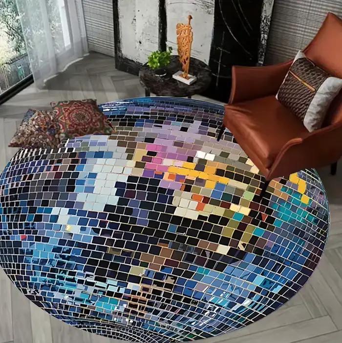 Tapis circulaire moderne imprimé boule Disco pour entrée festive et élégante occasionnelle chambre salon commercialisée