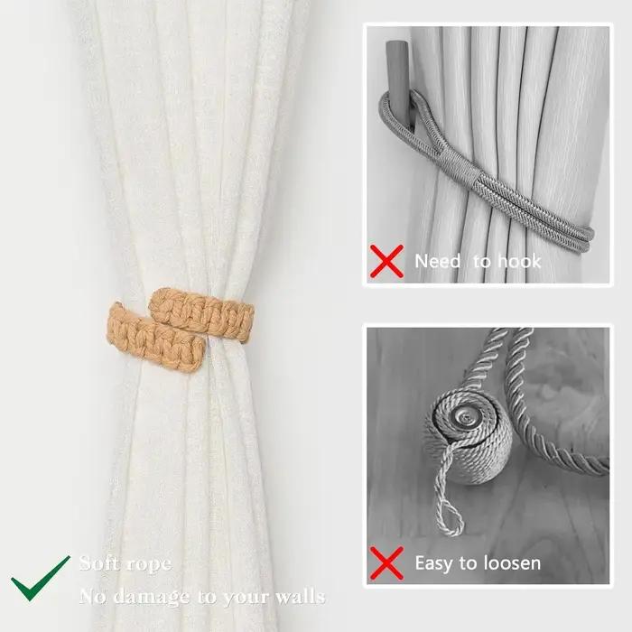 Attaches de rideaux bohèmes faits à la main en jute avec design en fibres naturelles – Supports élégants pour draperies