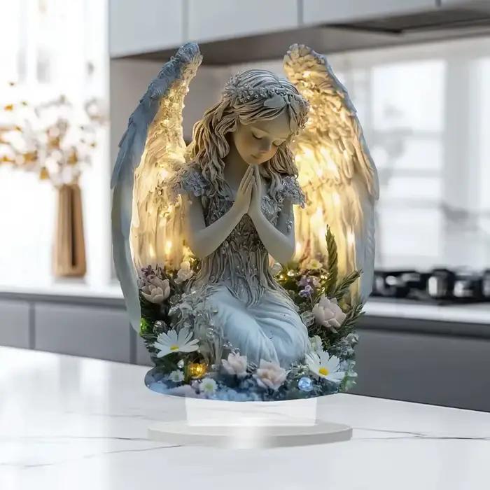 Statue d'ange de prière radieuse – Une décoration de bureau apaisante et chaleureuse