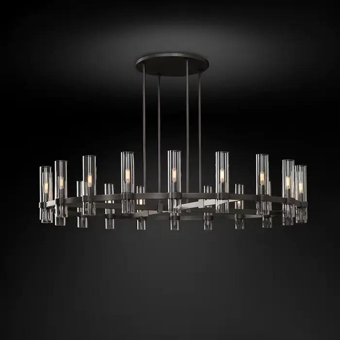 Art déco E14 LED moderne cuivre verre noir or rond Lustre luminaires
