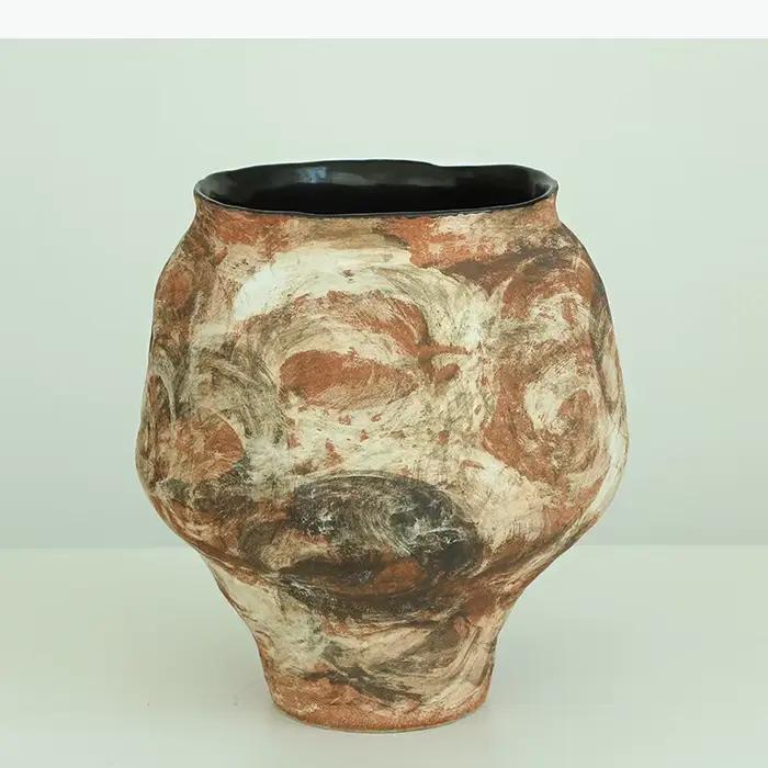 Vase en céramique peint abstrait, pot de plante rétro créatif, décoration de table, arrangement de fleurs, vases floraux, décoration esthétique de la pièce