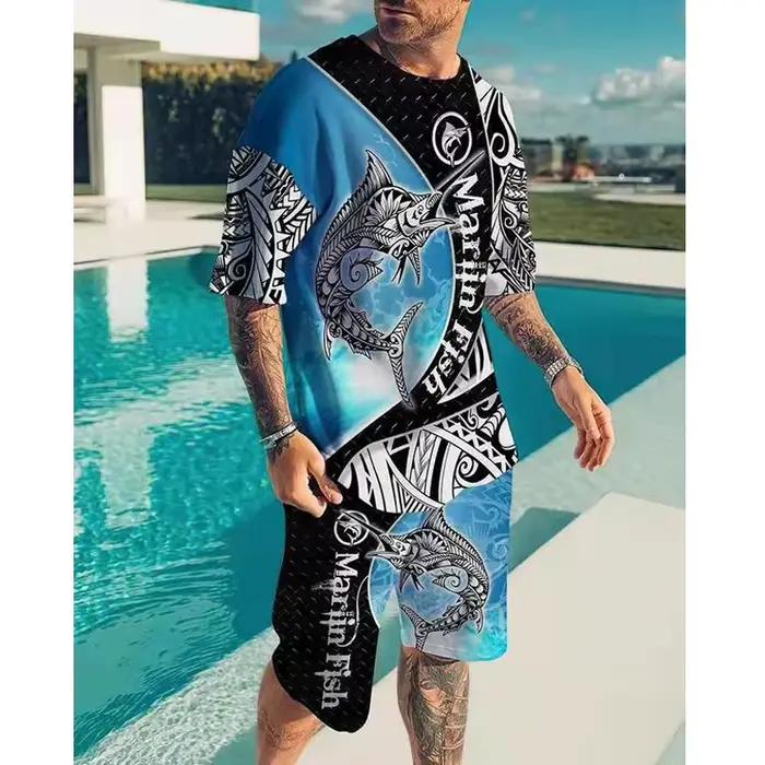 Costume d'été pour hommes, ensemble 2 pièces, chemises et Shorts à manches courtes, pantalons, vêtements décontractés, Jogging, survêtement hawaïen