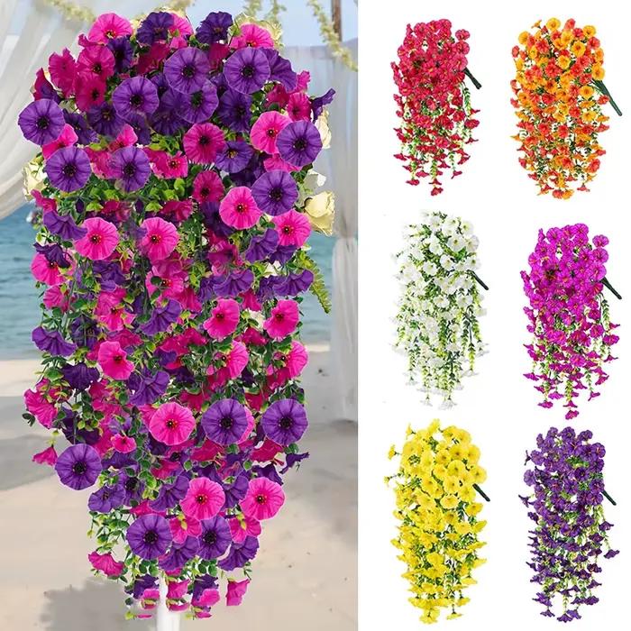 Décoration murale artificielle en rotin, 1 pièce, pour fête de mariage en plein air, jardin, cour, gloire du matin, Simulation de fleurs suspendues, décoration de maison