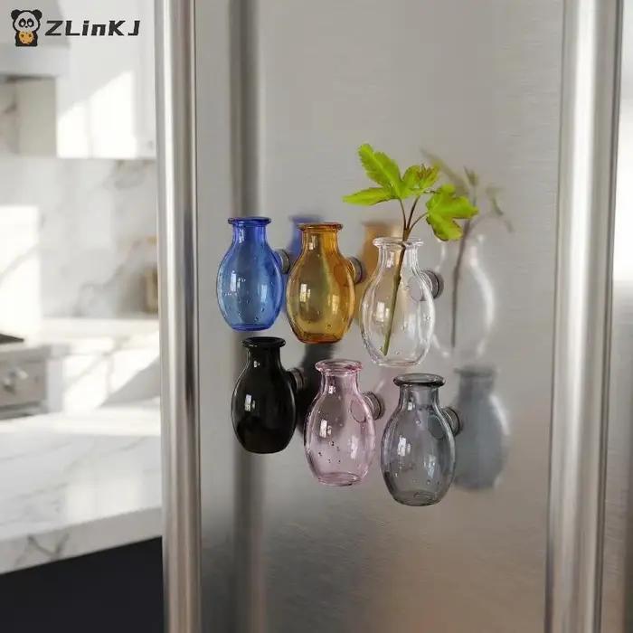 Mini Vase en Verre Aimant de Réfrigérateur Créatif 3D