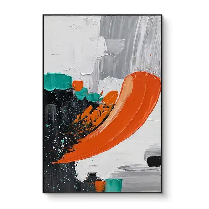 Grande peinture à l'huile abstraite orange peinte à la main