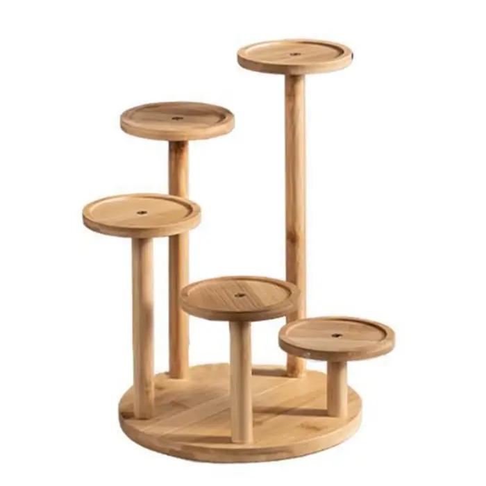 Étagère en bambou support de fleurs de bureau multicouche en forme de branche d'arbre