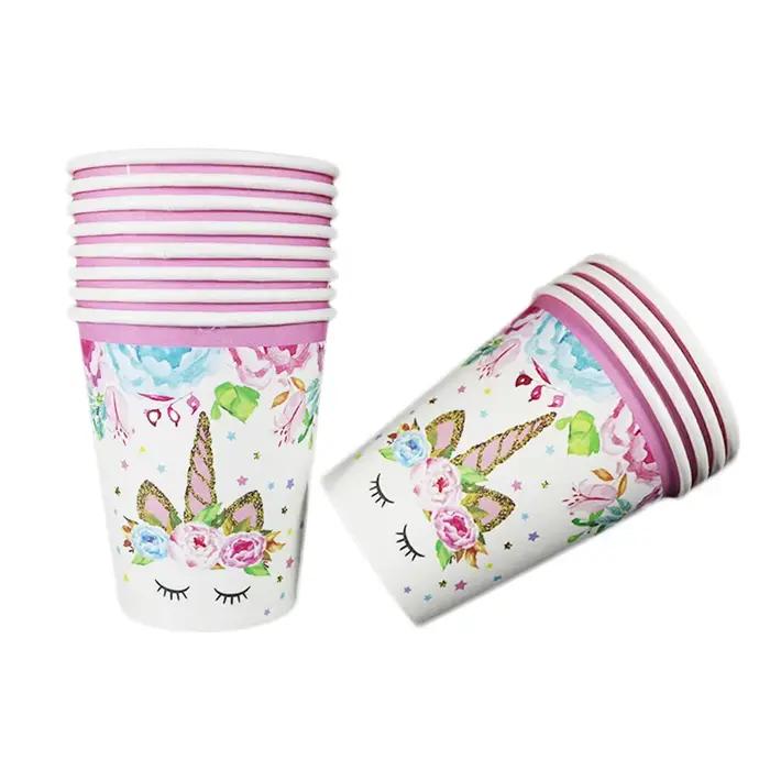 Vaisselle jetable licorne pour fête d'anniversaire, assiettes en papier licorne rose, gobelets, serviettes, décoration de fête d'anniversaire pour fête prénatale pour filles