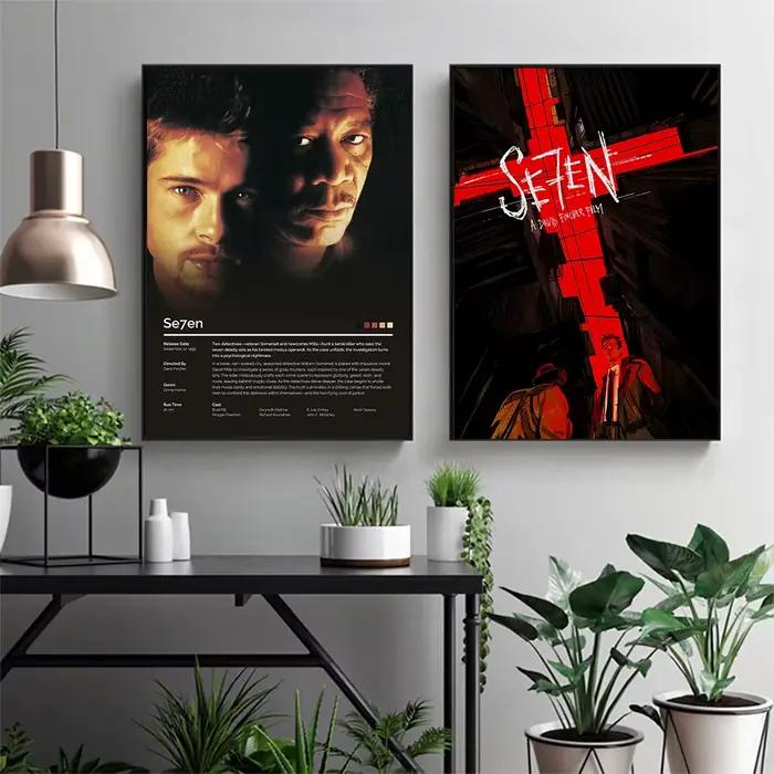 Affiches et images du film Se7en noir rétro, peinture sur toile, art mural, décoration de chambre à coucher, impression murale, Cuadros