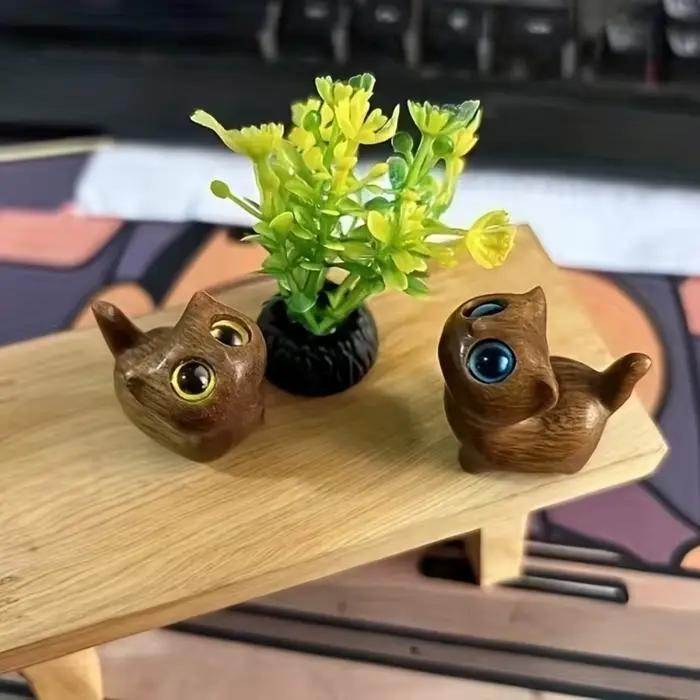 Figurine de chaton en bois mignonne et charmante