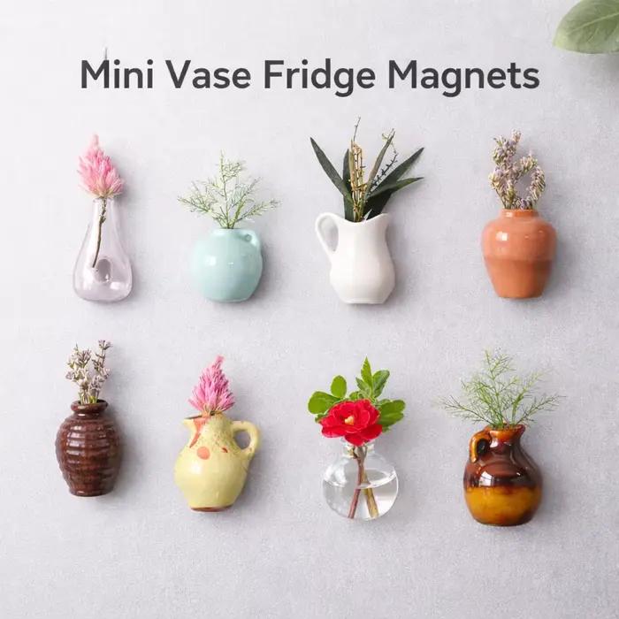 Mini vase à fleurs magnétique créatif en céramique – Insert en porcelaine DIY pour autocollant de réfrigérateur