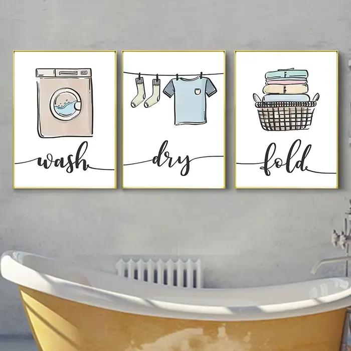 Affiche décorative d'art de buanderie moderne, impressions mignonnes, lavage à sec, possède des anticorps, modèle de signe, image de toile, décor de mur à la maison simple