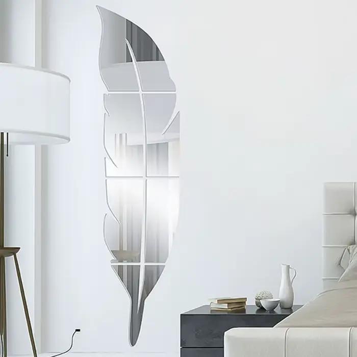Plume 3D miroir autocollant mural décorative pour salon art moderne à offrir pour femme occasions spéciales