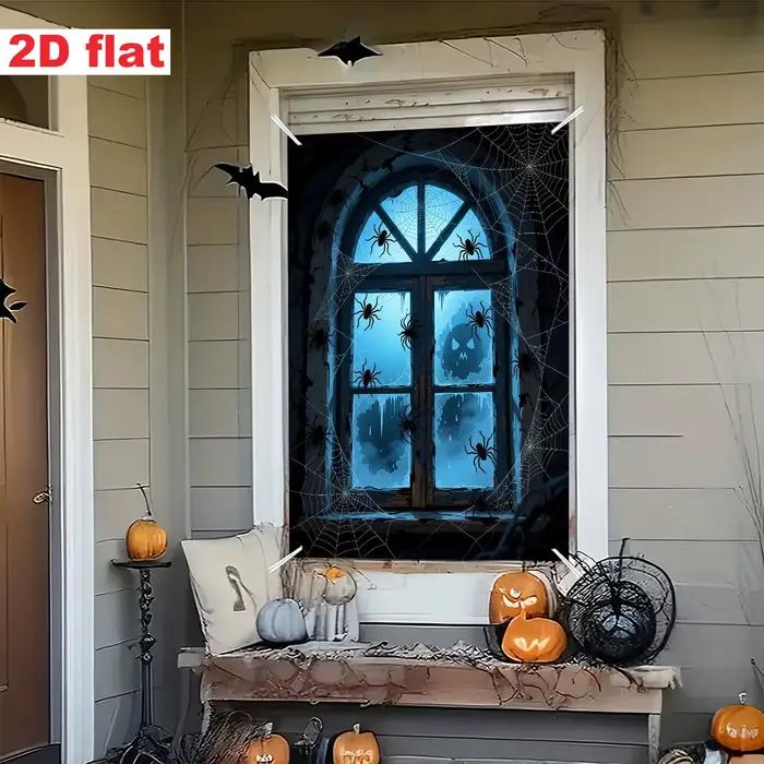 1 pièce, en polyester, fenêtre en bois cintrée de style sombre / gothique, décoration d'Halloween sur le thème sombre et mystérieux
