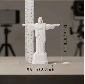 Nouvelle Statue de Christ Rédempteur Imprimée en 3D, Sculpture de Jésus en Résine Blanche, Ornement Religieux de Bureau, Symbole du Rio