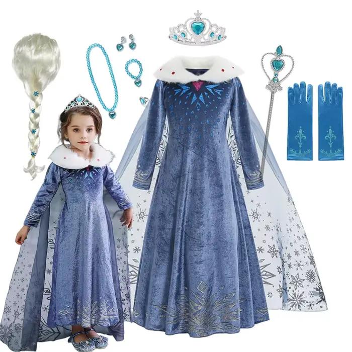 Robe Elsa pour filles, Costume d'hiver pour fête d'anniversaire, Cosplay pour enfants, vêtements de soirée reine des neiges à manches longues, reine des neiges