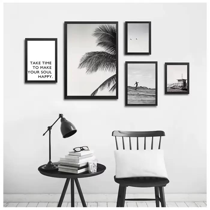 Affiches d'art murales avec palmier noir et blanc