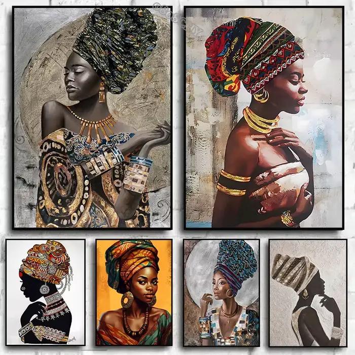 Toile d'art abstrait de femme africaine