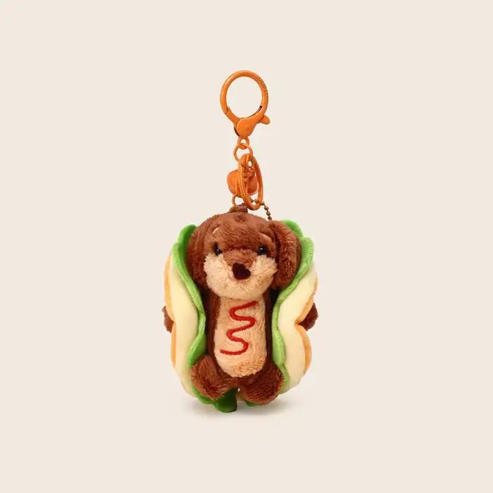 Porte-clés Teckel Mignon Chien Hamburger Peluche Breloque de Sac Double Fonction Accessoire Adorable Cadeau pour Femme
