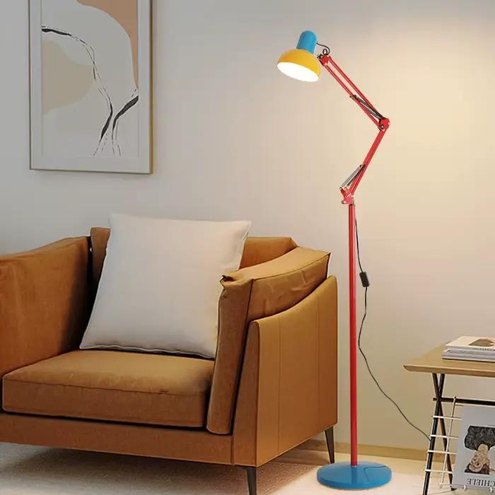 Lampadaire pliable à bras long avec abat-jour coloré pour étude, salon, chambre d'enfant et canape modernes