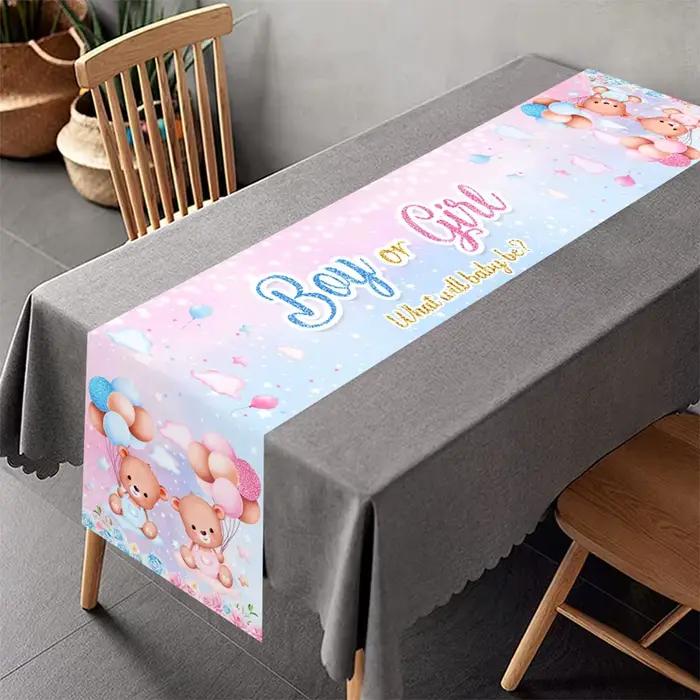Genre ​ Décorations de fête de révélation du sexe du bébé, fournitures de décoration, bannière ours rose et bleu, fond de photographie
