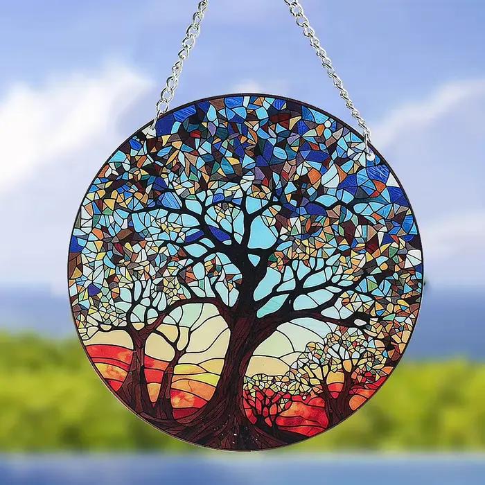 Arbre de vie rond peint en acrylique