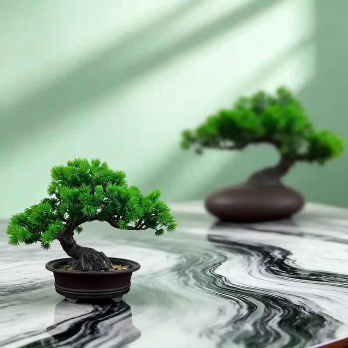 Arbre bonsaï Zen en pin artificiel en pot pour bureau et fête en blanc lait et saphir profond décoration intérieure durable et élégante pour occasions spéciales
