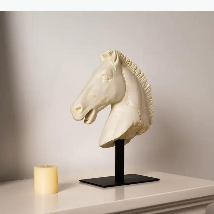 Statues de Tête de Cheval Rétro, Ornements de Bureau, Sculpture Créative en Résine d'Animal Cheval de Guerre Effet Vieilli, Décoration Esthétique pour la Chambre