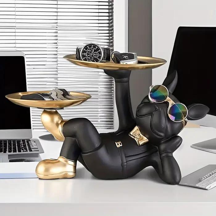 Plateau en résine bouledogue noir pour animaux de compagnie décoratif et pratique à offrir pour la maison occasions spéciales