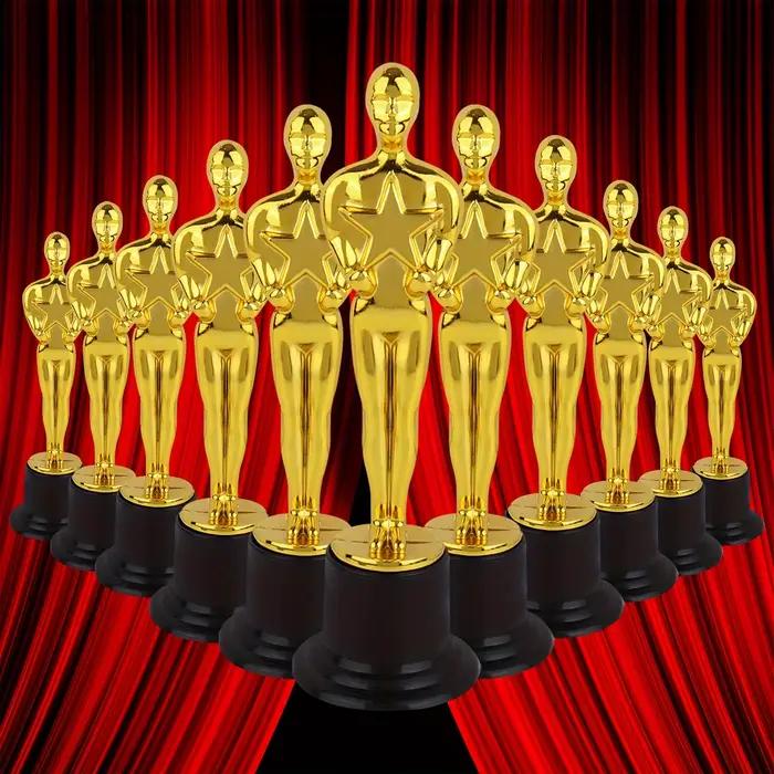 Statuettes de trophées dorés, trophées de récompense de Style Oscar en plastique pour décorations de fête, cadeaux d'appréciation, 1/3/6/12 pièces